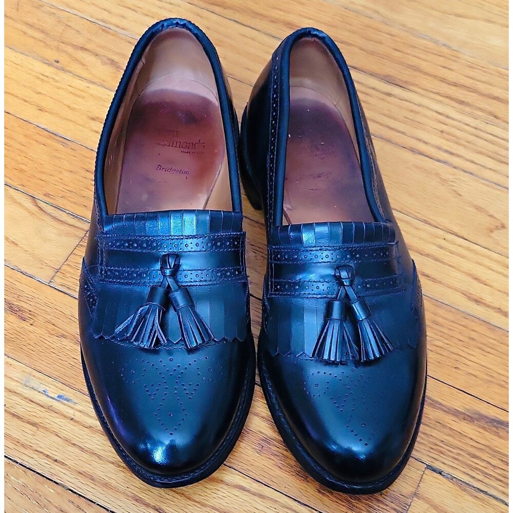 Alan Edmondd Bridgeton Black Leather Tassel Brogue Loafers Slip-On Men US 11